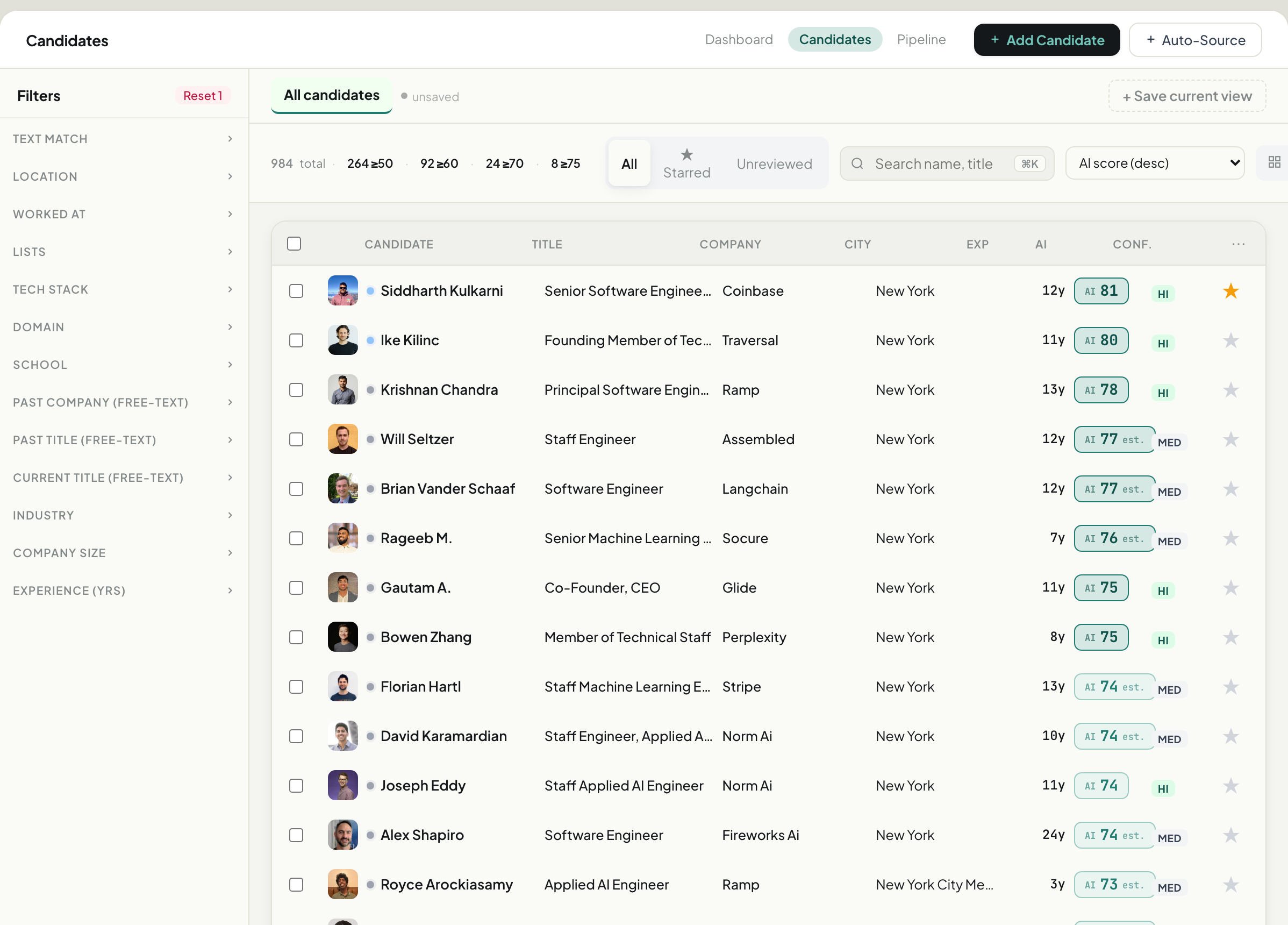 ScoringFactory accounts table with score filters and search